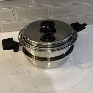 ROYAL PRESTIGE 4 Pc. Set STAINLESS STEEL TITANIUM POT, LID, STEAMER, DBL BROILER